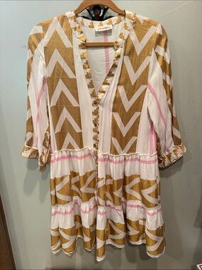 White, pink and Gold Chevron Tiered Dress